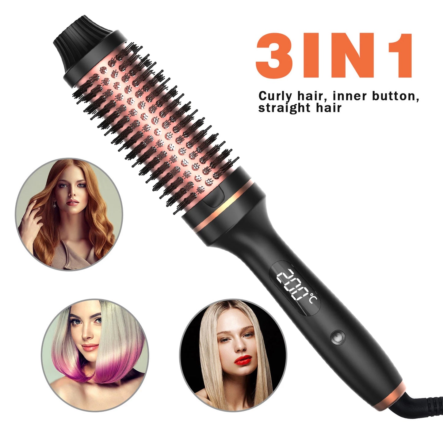 Wavy Thermal Brush, Hot Hair Brush, Blowout Dryer Brush Ionic Heated round Brush for Natural Curls Dual Voltage Thermal round Brush, Easy to Use Hair Styling Tool for Women & Girls