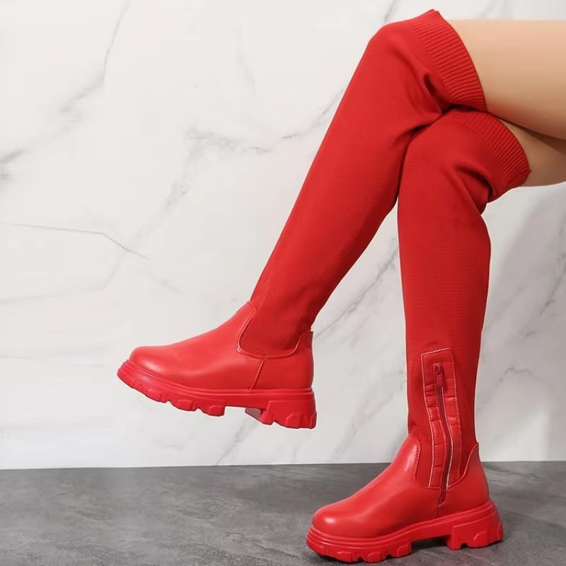 Luxury 2024 New Thigh High Boots Women Casual Plush Knee Boots Brand Designer Ladies PU Leather Long Boots White Women