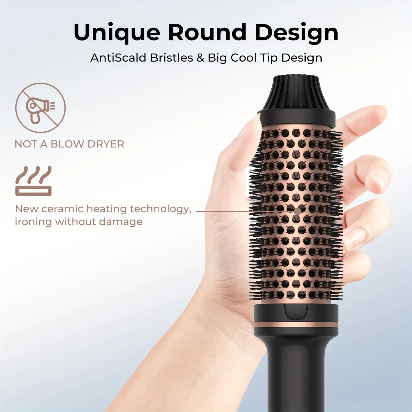 Wavy Thermal Brush, Hot Hair Brush, Blowout Dryer Brush Ionic Heated round Brush for Natural Curls Dual Voltage Thermal round Brush, Easy to Use Hair Styling Tool for Women & Girls