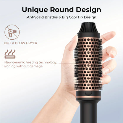 Wavy Thermal Brush, Hot Hair Brush, Blowout Dryer Brush Ionic Heated round Brush for Natural Curls Dual Voltage Thermal round Brush, Easy to Use Hair Styling Tool for Women & Girls