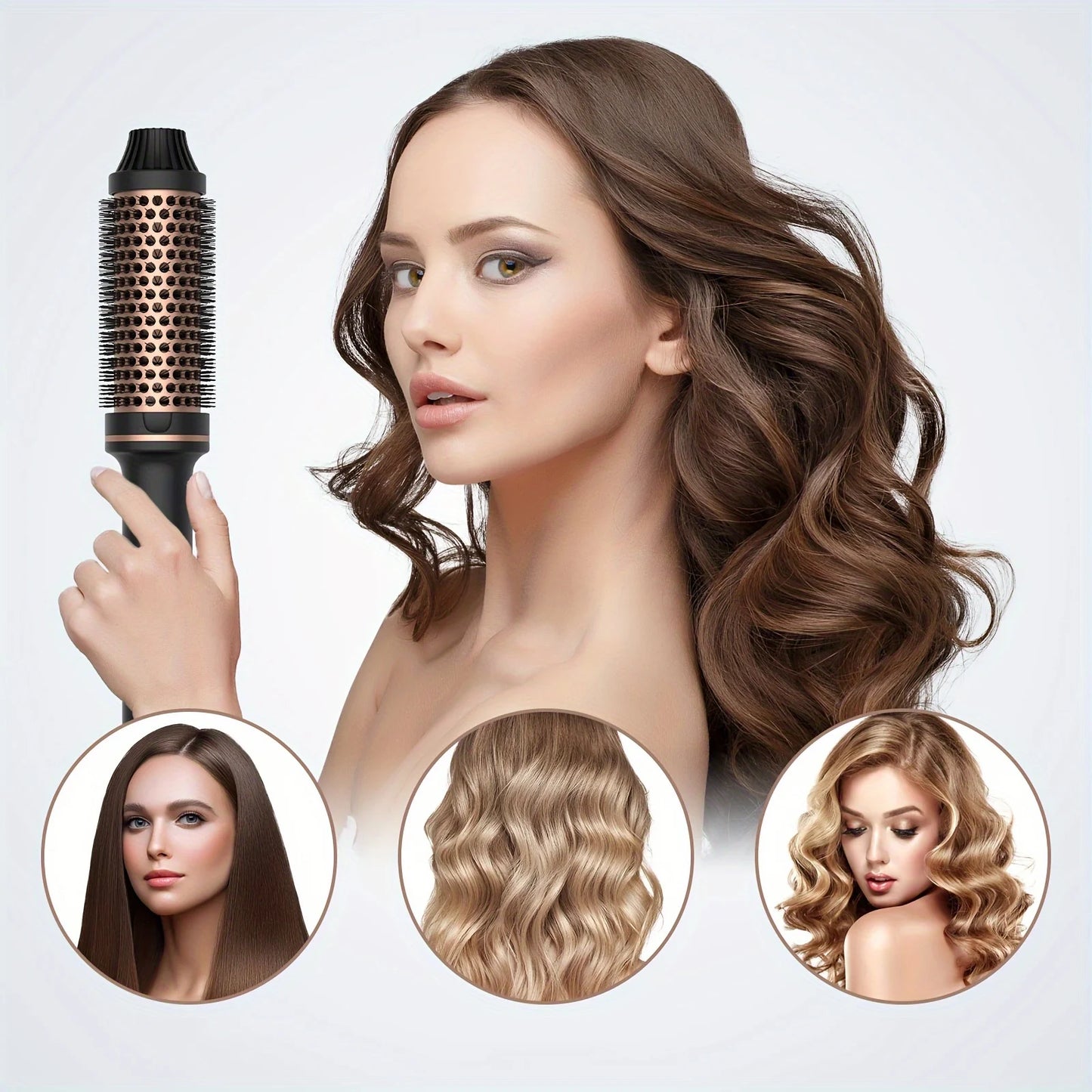 Wavy Thermal Brush, Hot Hair Brush, Blowout Dryer Brush Ionic Heated round Brush for Natural Curls Dual Voltage Thermal round Brush, Easy to Use Hair Styling Tool for Women & Girls
