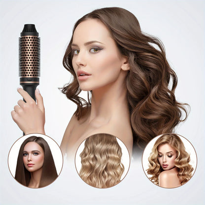 Wavy Thermal Brush, Hot Hair Brush, Blowout Dryer Brush Ionic Heated round Brush for Natural Curls Dual Voltage Thermal round Brush, Easy to Use Hair Styling Tool for Women & Girls