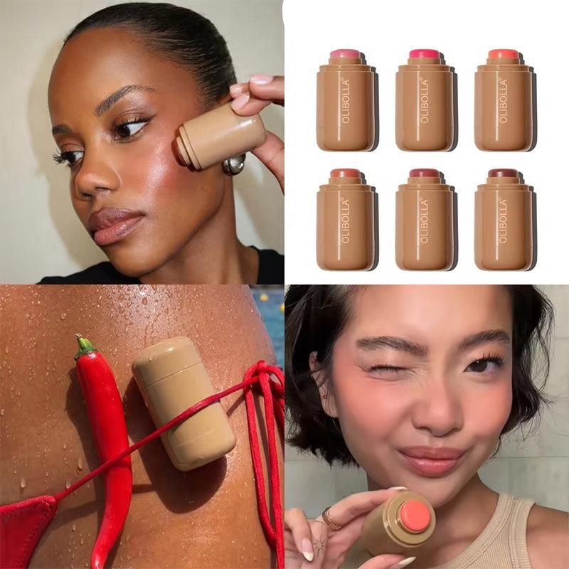Magic Blush Stick 3-In-1 Cheek Lip Tinted Moistured Blush Stick Silky Brighten Blush Cream Blusher Cosmetics Tubes Matte Contour