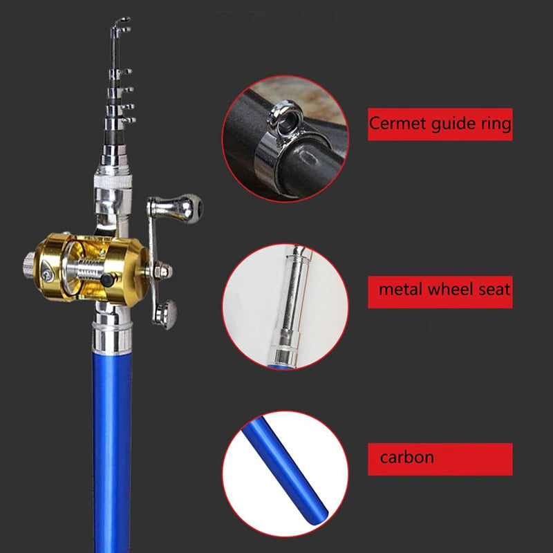 Outdoor Stream Portable Pocket Telescopic Mini Fishing Rod Pole with Reel Wheel