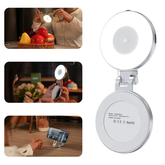 Magnetic Selfie Light for Phone 16 15 14 Brightness Adjustable 2700-7500K Phone Fill Rings Light with Mirror for Makeup